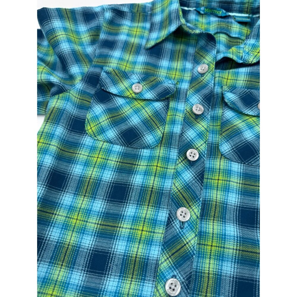Marmot Kids XS Plaid Button-Down Shirt Blue & Green Cotton/Polyester Long Sleeve - Picture 5 of 10